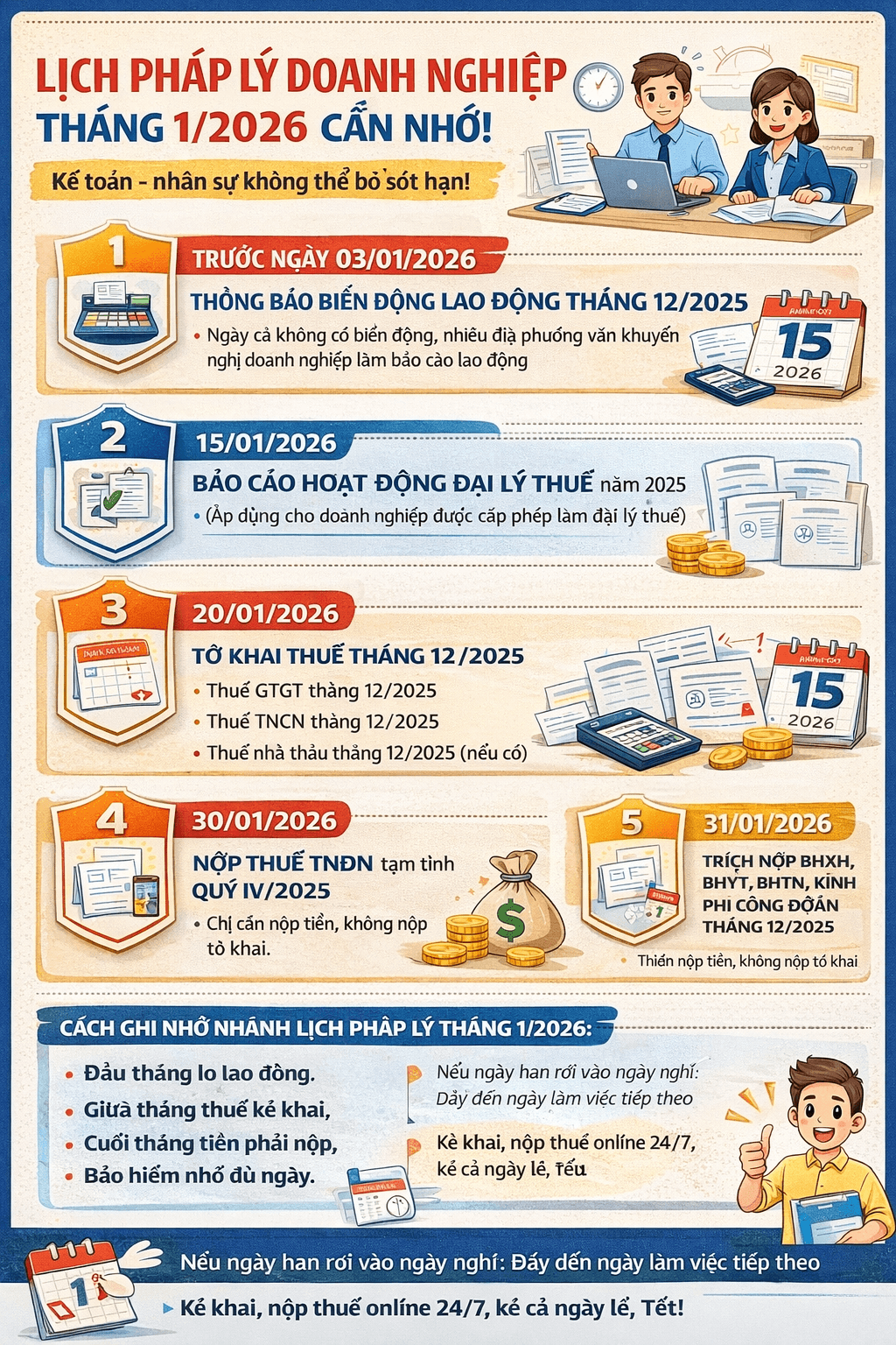 Lịch pháp lý doanh nghiệp tháng 1/2026 cần nhớ